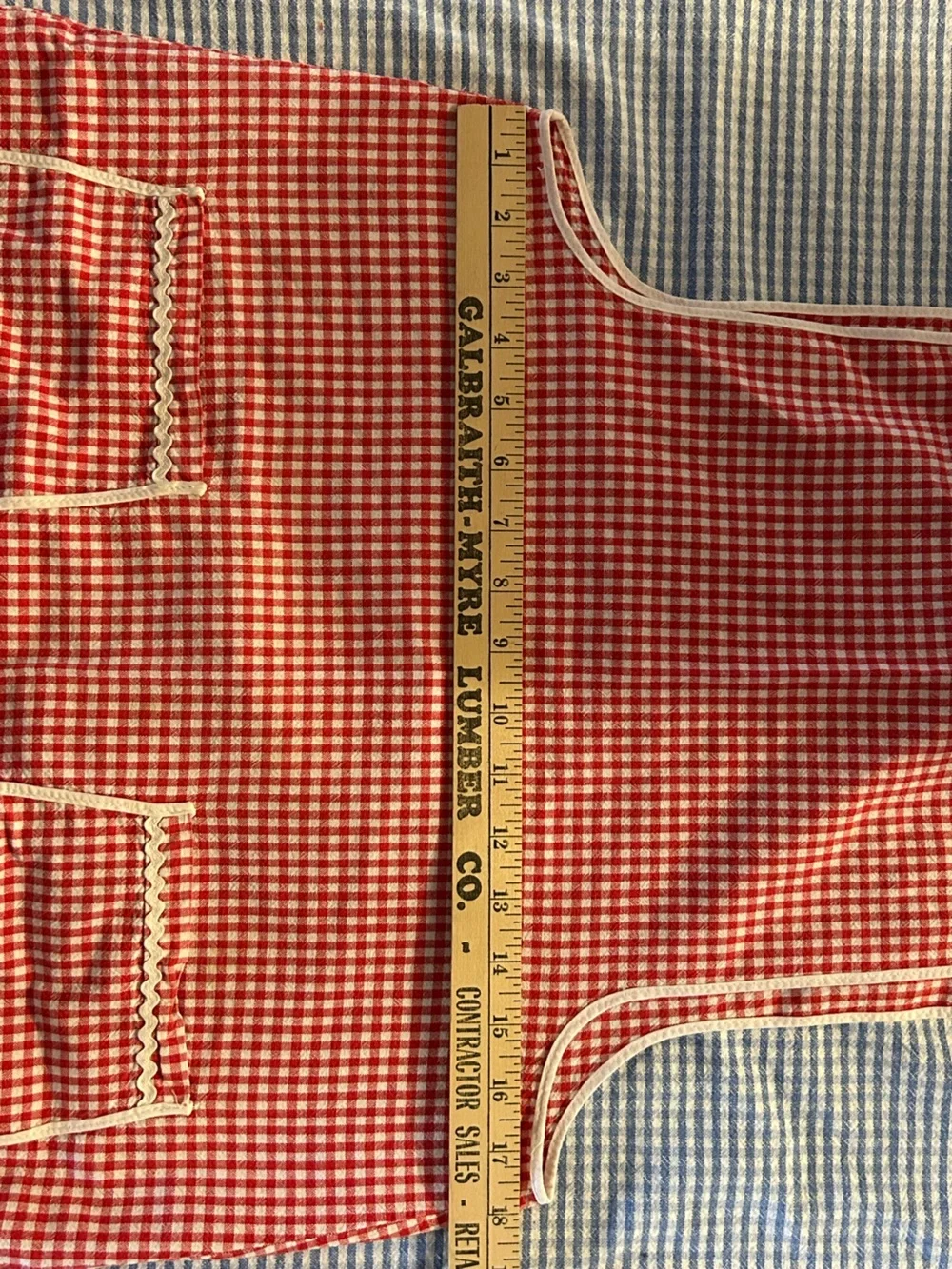 Red Gingham Checkered Apron with Pockets Button Back Closure Handmade Kitchen